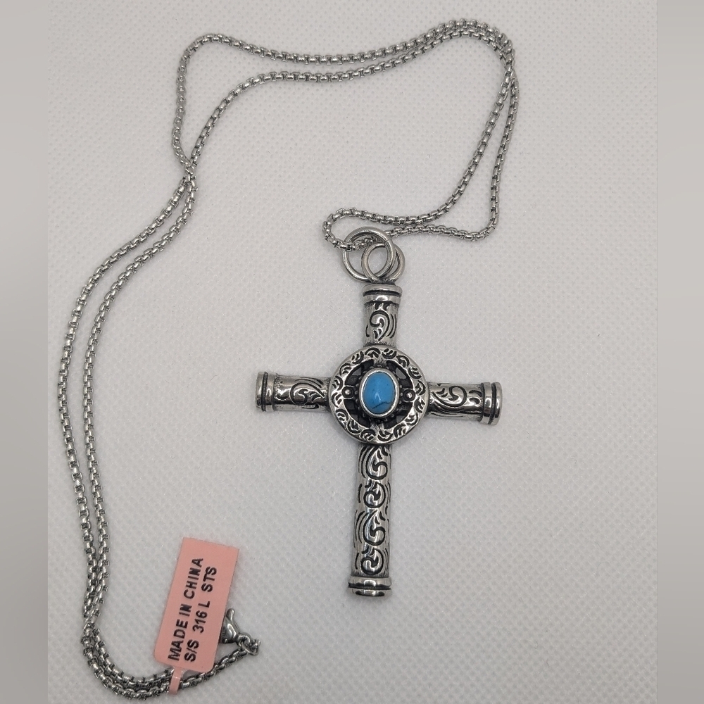Blue Howlite Cross Pendant Necklace